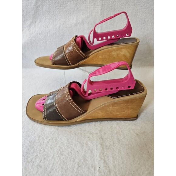 Dockers Women’s Brown Leather Wedge Sandals Slip-On Square Toe Size 11M - Picture 1 of 7